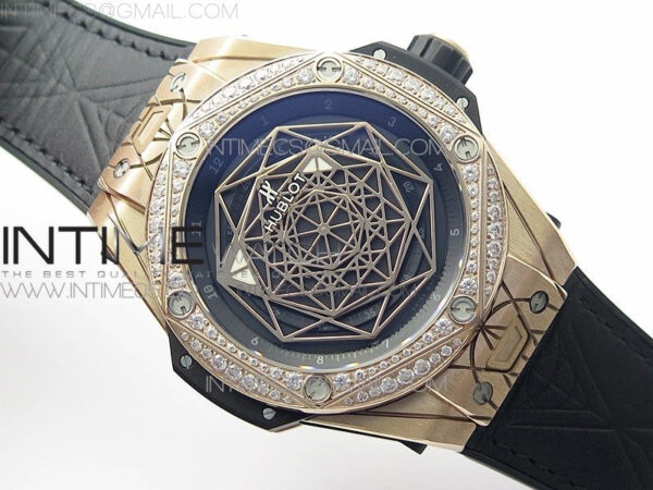 Big Bang Sang Bleu RG Ti Crystal Bezel WWF 1:1 Best Edition Black Skeletonal Dial On Black Gummy Strap Asian HB1213 V2 - Image 2