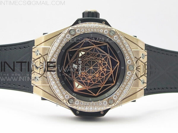Big Bang Sang Bleu RG Ti Crystal Bezel WWF 1:1 Best Edition Black Skeletonal Dial On Black Gummy Strap Asian HB1213 V2 - Image 3