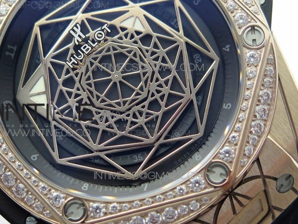 Big Bang Sang Bleu RG Ti Crystal Bezel WWF 1:1 Best Edition Black Skeletonal Dial On Black Gummy Strap Asian HB1213 V2 - Image 5