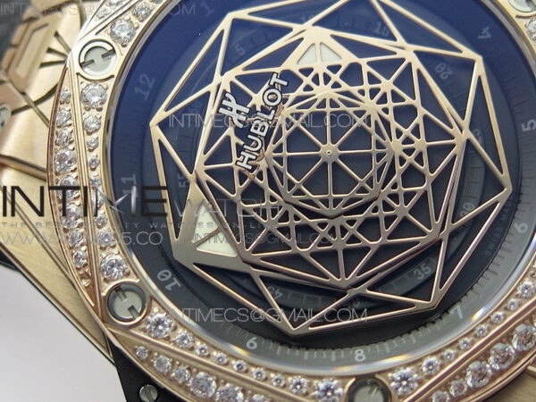 Big Bang Sang Bleu RG Ti Crystal Bezel WWF 1:1 Best Edition Black Skeletonal Dial On Black Gummy Strap Asian HB1213 V2 - Image 6