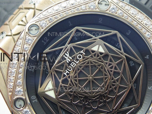 Big Bang Sang Bleu RG Ti Crystal Bezel WWF 1:1 Best Edition Black Skeletonal Dial On Black Gummy Strap Asian HB1213 V2 - Image 7
