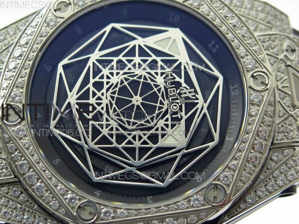 Big Bang Sang Bleu Ti Crystal  And Case WWF 1:1 Best Edition Black Skeletonal Dial On Black Gummy Strap Asian HB1213 V2 - Image 4