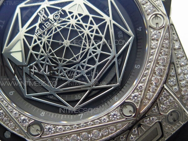 Big Bang Sang Bleu Ti Crystal  And Case WWF 1:1 Best Edition Black Skeletonal Dial On Black Gummy Strap Asian HB1213 V2 - Image 5
