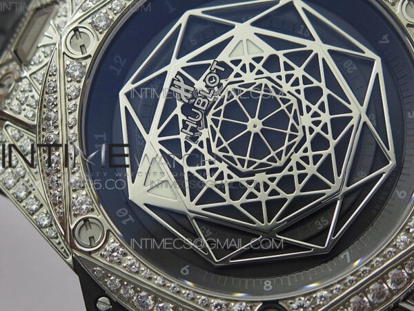 Big Bang Sang Bleu Ti Crystal  And Case WWF 1:1 Best Edition Black Skeletonal Dial On Black Gummy Strap Asian HB1213 V2 - Image 6