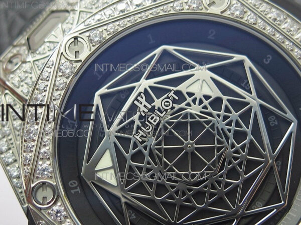 Big Bang Sang Bleu Ti Crystal  And Case WWF 1:1 Best Edition Black Skeletonal Dial On Black Gummy Strap Asian HB1213 V2 - Image 7