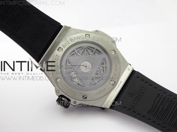 Big Bang Sang Bleu Ti Crystal  And Case WWF 1:1 Best Edition Black Skeletonal Dial On Black Gummy Strap Asian HB1213 V2 - Image 20