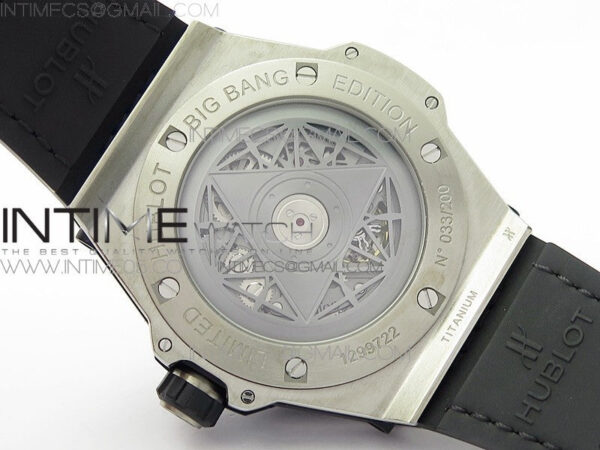 Big Bang Sang Bleu Ti Crystal  And Case WWF 1:1 Best Edition Black Skeletonal Dial On Black Gummy Strap Asian HB1213 V2 - Image 21