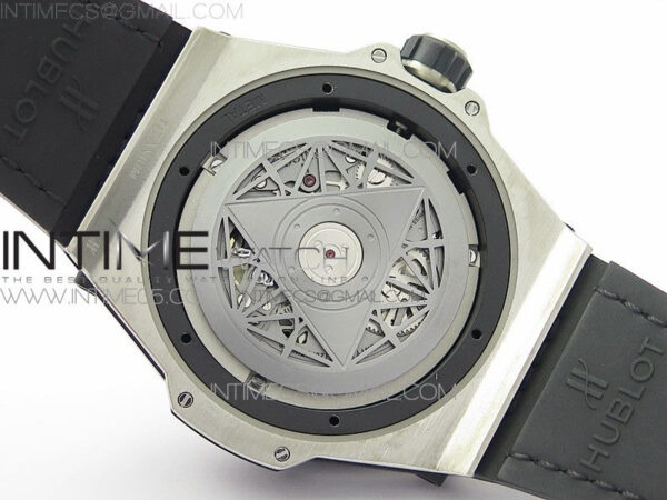 Big Bang Sang Bleu Ti Crystal  And Case WWF 1:1 Best Edition Black Skeletonal Dial On Black Gummy Strap Asian HB1213 V2 - Image 22