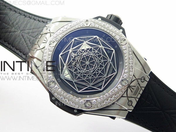 Big Bang Sang Bleu Ti Crystal Bezel WWF 1:1 Best Edition Black Skeletonal Dial On Black Gummy Strap Asian HB1213 V2 - Image 2