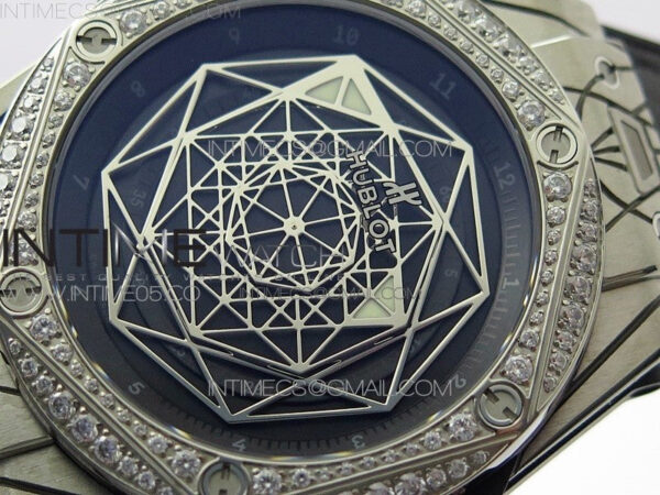 Big Bang Sang Bleu Ti Crystal Bezel WWF 1:1 Best Edition Black Skeletonal Dial On Black Gummy Strap Asian HB1213 V2 - Image 4
