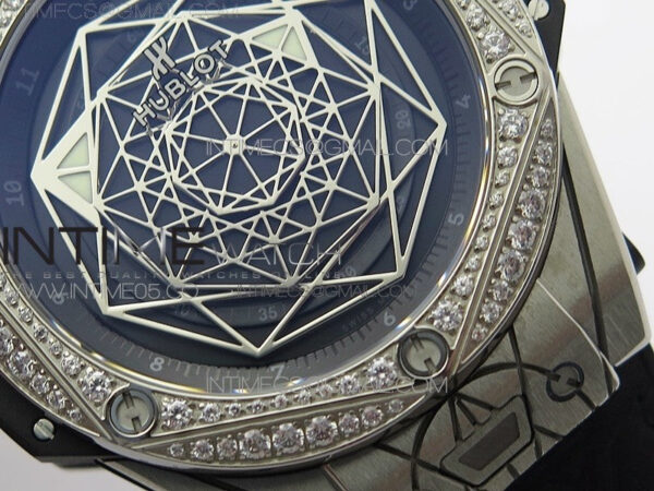 Big Bang Sang Bleu Ti Crystal Bezel WWF 1:1 Best Edition Black Skeletonal Dial On Black Gummy Strap Asian HB1213 V2 - Image 5