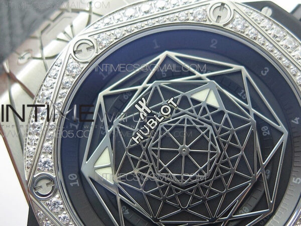 Big Bang Sang Bleu Ti Crystal Bezel WWF 1:1 Best Edition Black Skeletonal Dial On Black Gummy Strap Asian HB1213 V2 - Image 7