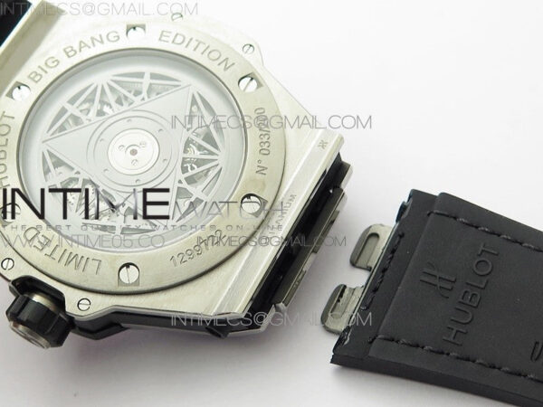 Big Bang Sang Bleu Ti Crystal Bezel WWF 1:1 Best Edition Black Skeletonal Dial On Black Gummy Strap Asian HB1213 V2 - Image 20