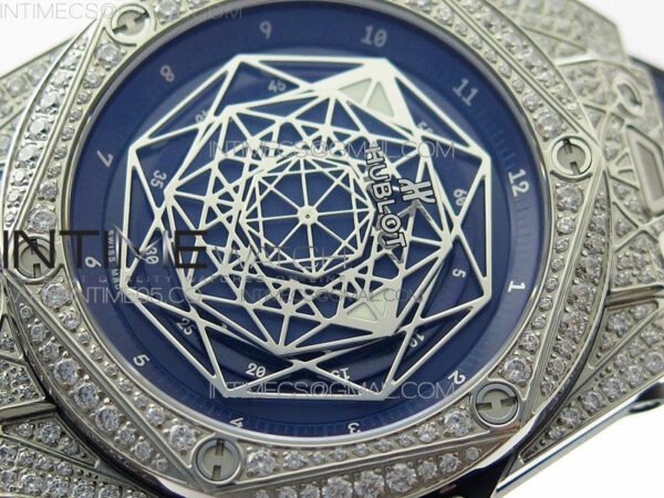 Big Bang Sang Bleu Ti Crystal Bezel And Case WWF 1:1 Best Edition Blue Skeletonal Dial On Blue Gummy Strap Asian HB1213 V2 - Image 4