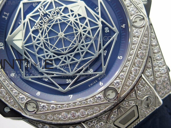 Big Bang Sang Bleu Ti Crystal Bezel And Case WWF 1:1 Best Edition Blue Skeletonal Dial On Blue Gummy Strap Asian HB1213 V2 - Image 5