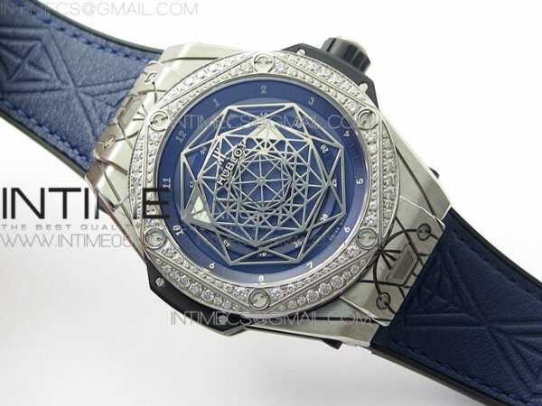 Big Bang Sang Bleu Ti Crystal Bezel WWF 1:1 Best Edition Blue Skeletonal Dial On Blue Gummy Strap Asian HB1213 V2 - Image 2