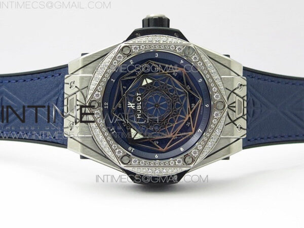 Big Bang Sang Bleu Ti Crystal Bezel WWF 1:1 Best Edition Blue Skeletonal Dial On Blue Gummy Strap Asian HB1213 V2 - Image 3