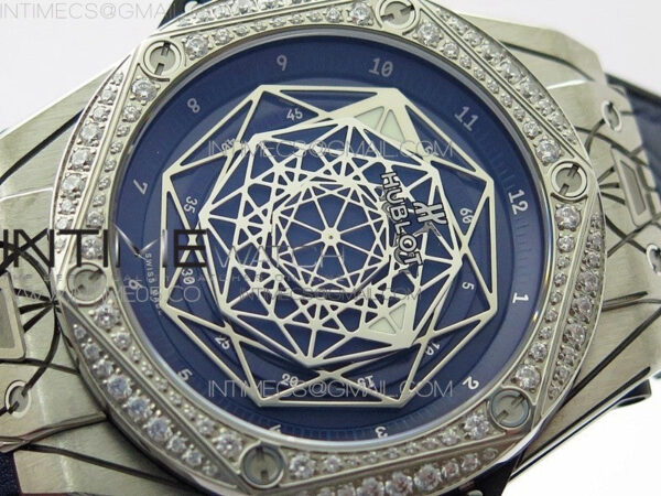 Big Bang Sang Bleu Ti Crystal Bezel WWF 1:1 Best Edition Blue Skeletonal Dial On Blue Gummy Strap Asian HB1213 V2 - Image 4