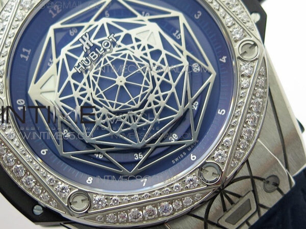Big Bang Sang Bleu Ti Crystal Bezel WWF 1:1 Best Edition Blue Skeletonal Dial On Blue Gummy Strap Asian HB1213 V2 - Image 5