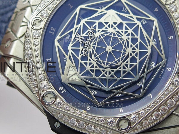 Big Bang Sang Bleu Ti Crystal Bezel WWF 1:1 Best Edition Blue Skeletonal Dial On Blue Gummy Strap Asian HB1213 V2 - Image 6