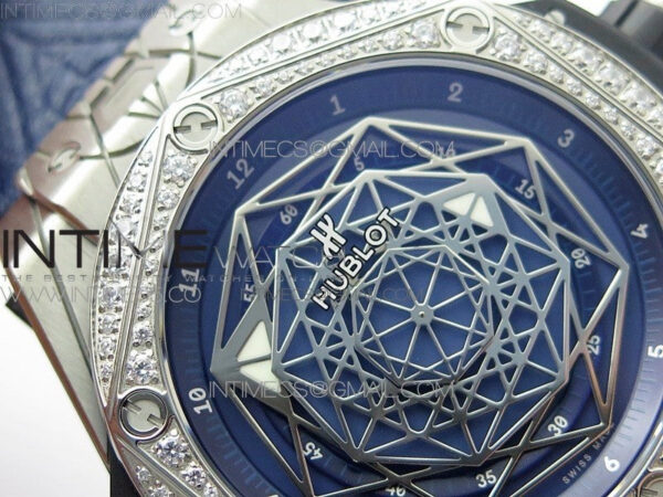 Big Bang Sang Bleu Ti Crystal Bezel WWF 1:1 Best Edition Blue Skeletonal Dial On Blue Gummy Strap Asian HB1213 V2 - Image 7