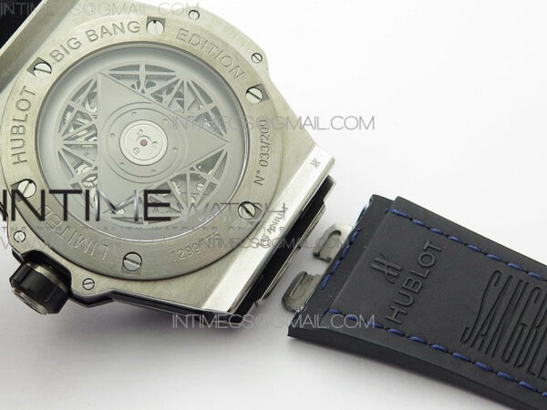 Big Bang Sang Bleu Ti Crystal Bezel WWF 1:1 Best Edition Blue Skeletonal Dial On Blue Gummy Strap Asian HB1213 V2 - Image 20