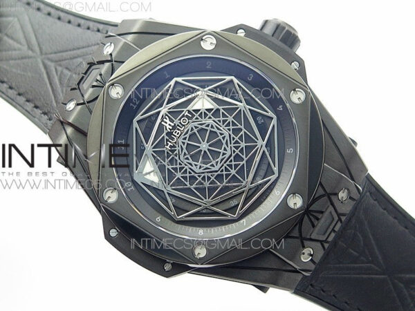 Big Bang Sang Bleu DLC Ti WWF 1:1 Best Edition Black Skeletonal Dial On Black Gummy Strap Asian HB1213 V2 - Image 2