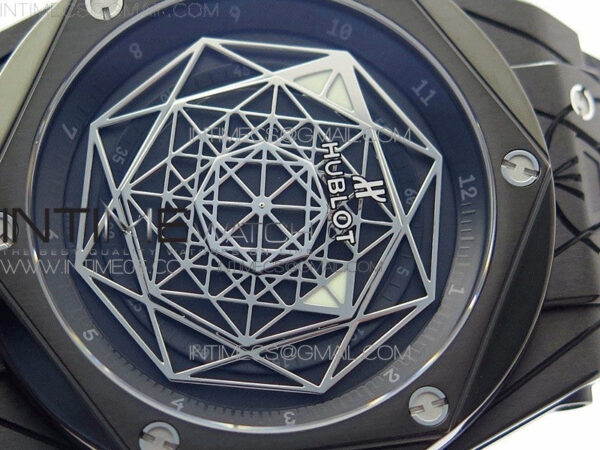 Big Bang Sang Bleu DLC Ti WWF 1:1 Best Edition Black Skeletonal Dial On Black Gummy Strap Asian HB1213 V2 - Image 4