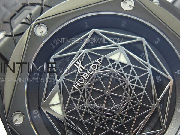 Big Bang Sang Bleu DLC Ti WWF 1:1 Best Edition Black Skeletonal Dial On Black Gummy Strap Asian HB1213 V2 - Image 7