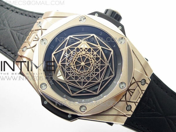 Big Bang Sang Bleu RG Ti WWF 1:1 Best Edition Black Skeletonal Dial On Black Gummy Strap Asian HB1213 V2 - Image 2