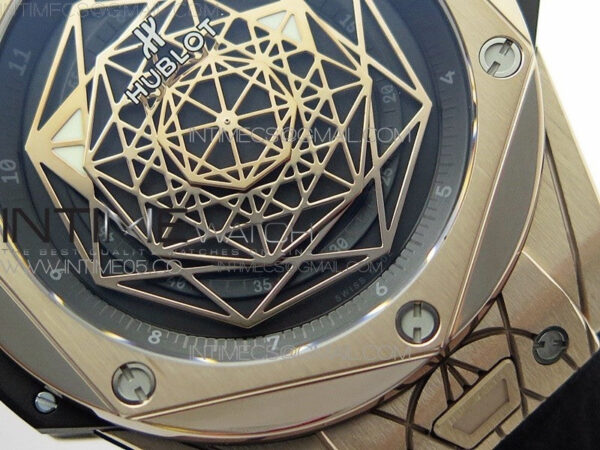 Big Bang Sang Bleu RG Ti WWF 1:1 Best Edition Black Skeletonal Dial On Black Gummy Strap Asian HB1213 V2 - Image 5