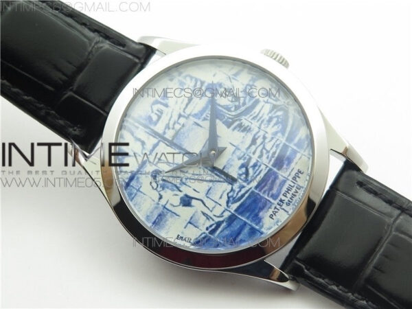 Calatrava Azulejos SS 5089G-62 FL Enamel Dial on Black Leather Strap - Image 2
