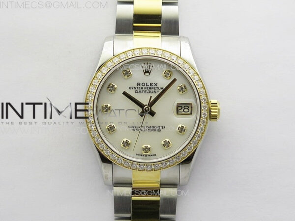 DateJust 31mm 72610 SS/YG Crystals Bezel APSF Best Edition White MOP Dial Crystals Markers on Oyster Bracelet A2824 - Image 3
