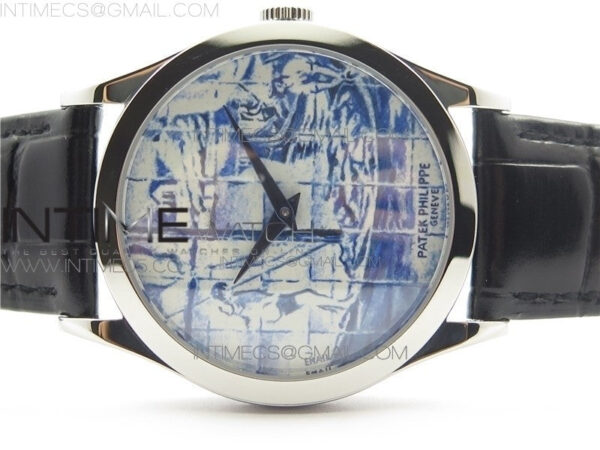 Calatrava Azulejos SS 5089G-62 FL Enamel Dial on Black Leather Strap - Image 3