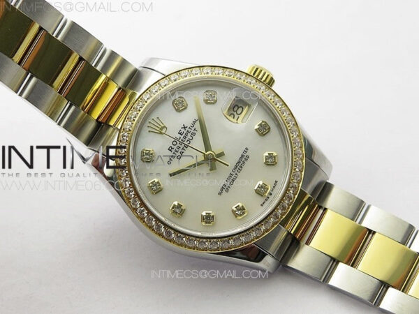 DateJust 31mm 72610 SS/YG Crystals Bezel APSF Best Edition White MOP Dial Crystals Markers on Oyster Bracelet A2824 - Image 2