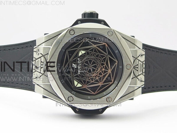 Big Bang Sang Bleu Ti WWF 1:1 Best Edition Black Skeletonal Dial On Black Gummy Strap Asian HB1213 V2 - Image 3