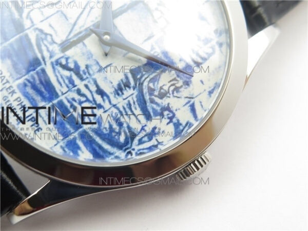 Calatrava Azulejos SS 5089G-62 FL Enamel Dial on Black Leather Strap - Image 4