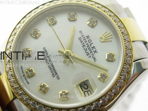 DateJust 31mm 72610 SS/YG Crystals Bezel APSF Best Edition White MOP Dial Crystals Markers on Oyster Bracelet A2824 - Image 5