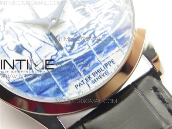 Calatrava Azulejos SS 5089G-62 FL Enamel Dial on Black Leather Strap - Image 5