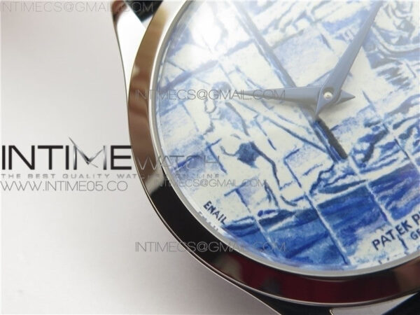Calatrava Azulejos SS 5089G-62 FL Enamel Dial on Black Leather Strap - Image 6