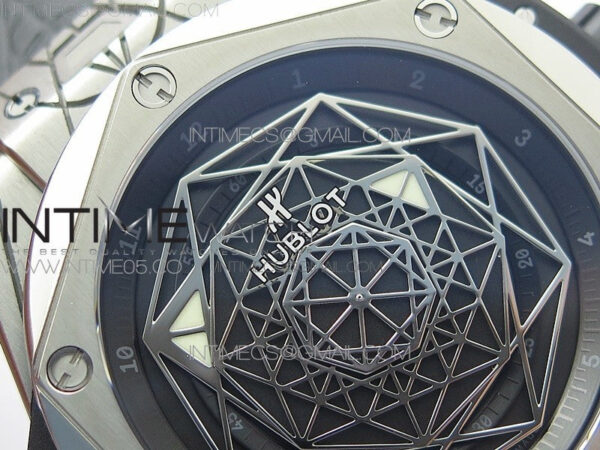 Big Bang Sang Bleu Ti WWF 1:1 Best Edition Black Skeletonal Dial On Black Gummy Strap Asian HB1213 V2 - Image 4