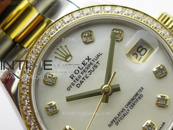 DateJust 31mm 72610 SS/YG Crystals Bezel APSF Best Edition White MOP Dial Crystals Markers on Oyster Bracelet A2824 - Image 9