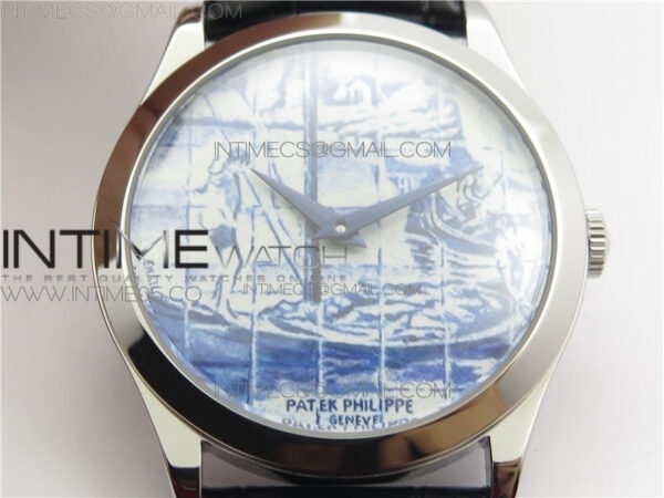 Calatrava Azulejos SS 5089G-62 FL Enamel Dial on Black Leather Strap - Image 8