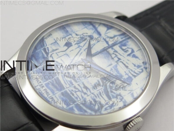 Calatrava Azulejos SS 5089G-62 FL Enamel Dial on Black Leather Strap - Image 9