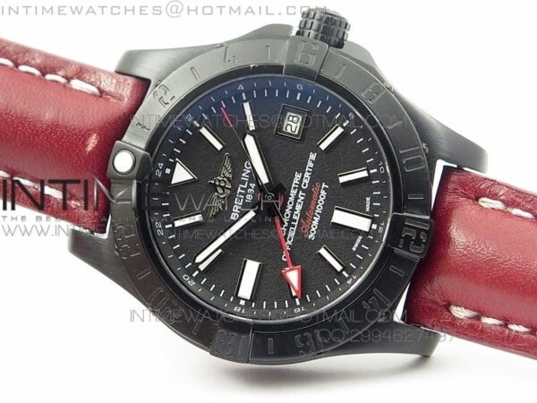 Avenger GMT DLC Black Stick Marker Textured Dial Black Inner bezel on Leather strap A2836 - Image 3
