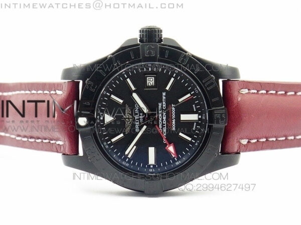 Avenger GMT DLC Black Stick Marker Textured Dial Black Inner bezel on Leather strap A2836 - Image 4