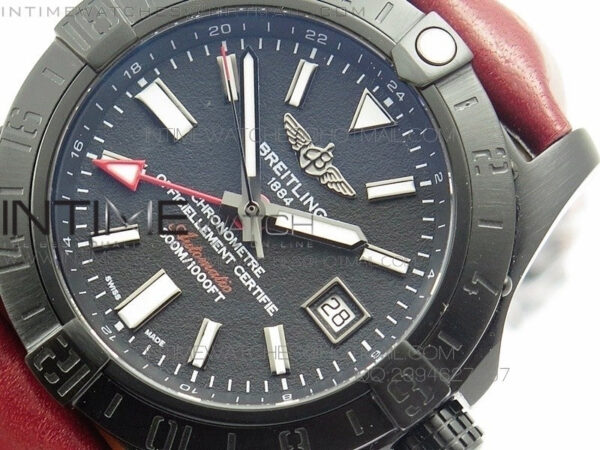 Avenger GMT DLC Black Stick Marker Textured Dial Black Inner bezel on Leather strap A2836 - Image 5
