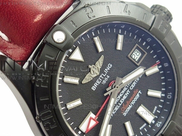 Avenger GMT DLC Black Stick Marker Textured Dial Black Inner bezel on Leather strap A2836 - Image 6
