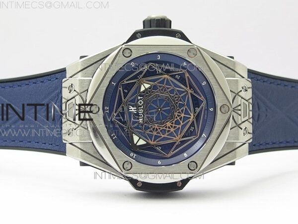 Big Bang Sang Bleu Ti WWF 1:1 Best Edition Blue Skeletonal Dial On Blue Gummy Strap Asian HB1213 V2 - Image 3