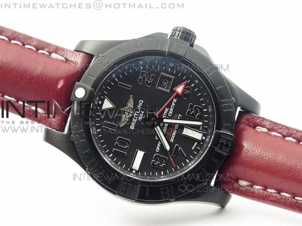 Avenger GMT DLC Black Numeral Marker Textured Dial on Leather strap A2836 - Image 2